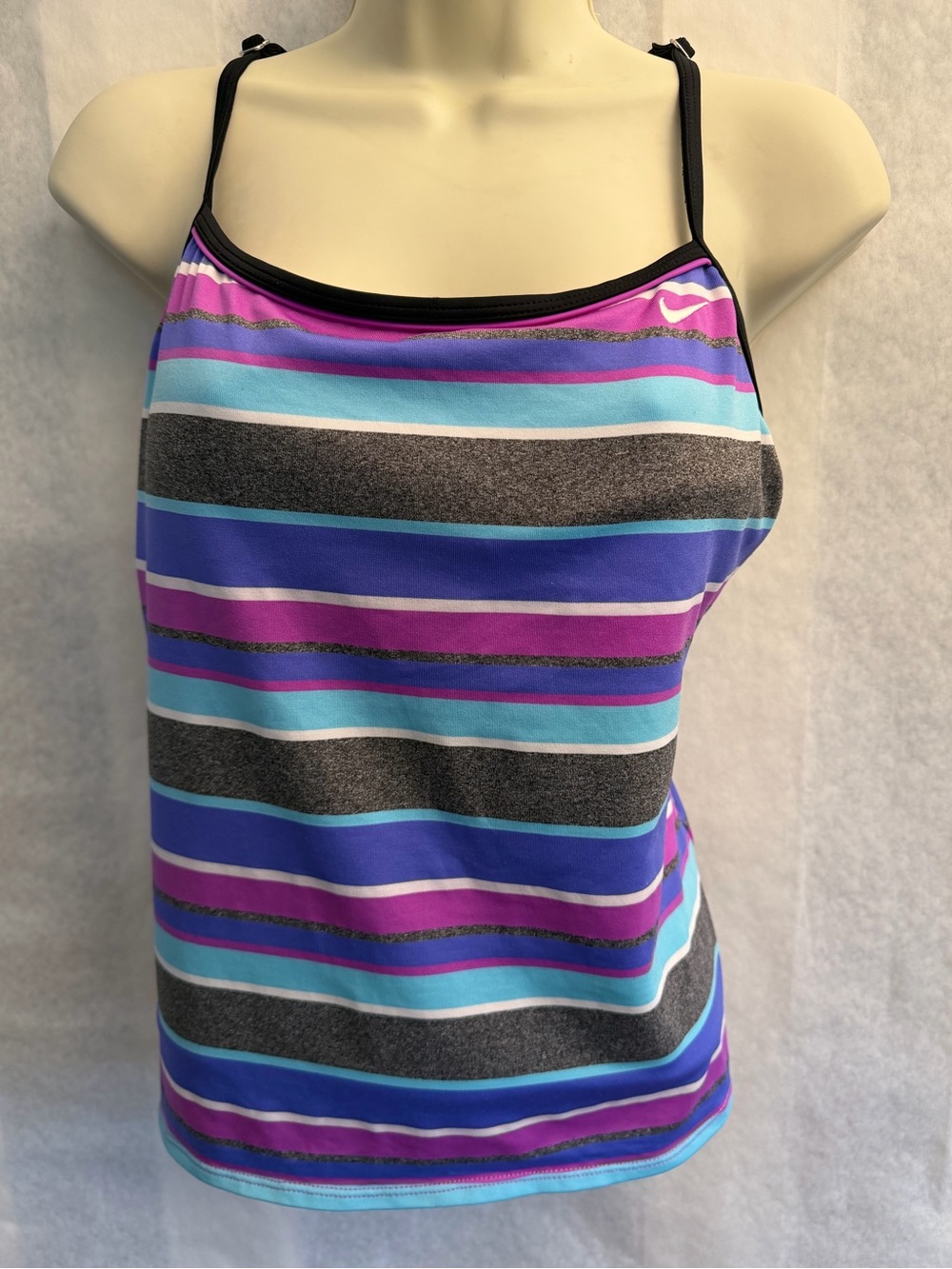 Nike Women’s Striped Swim Tankini Top in Purple, Blue, Teal & Black Sz-10. O19